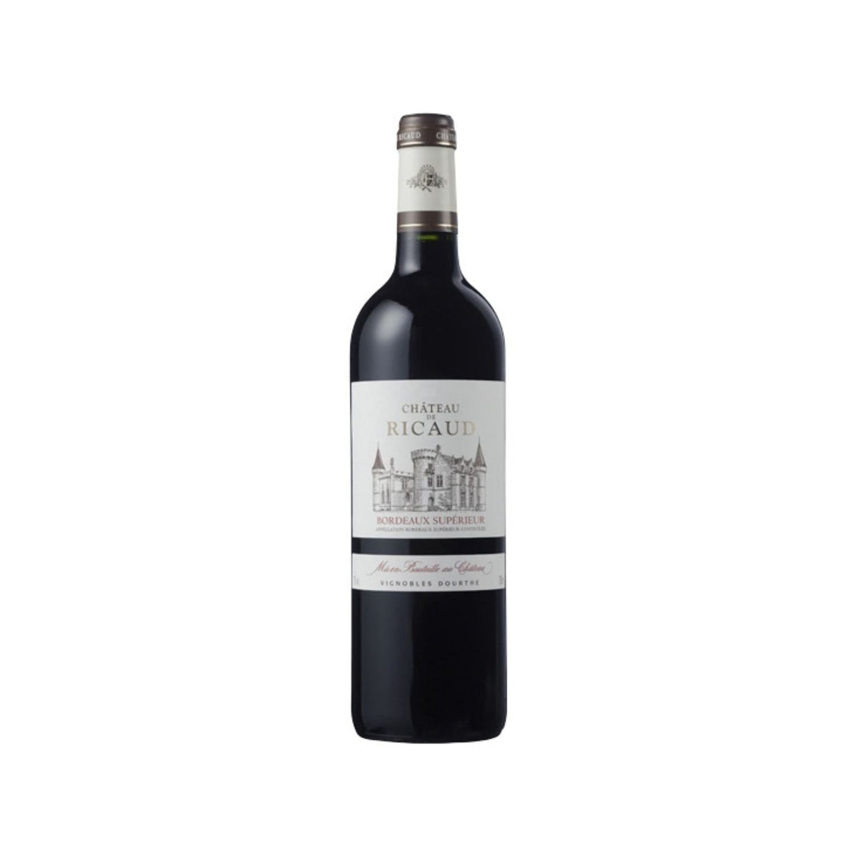 Bottiglia di Bordeaux Superiore da uve Merlot, Cabernet Sauvignon e Cabernet Franc di Chateau de Ricaud