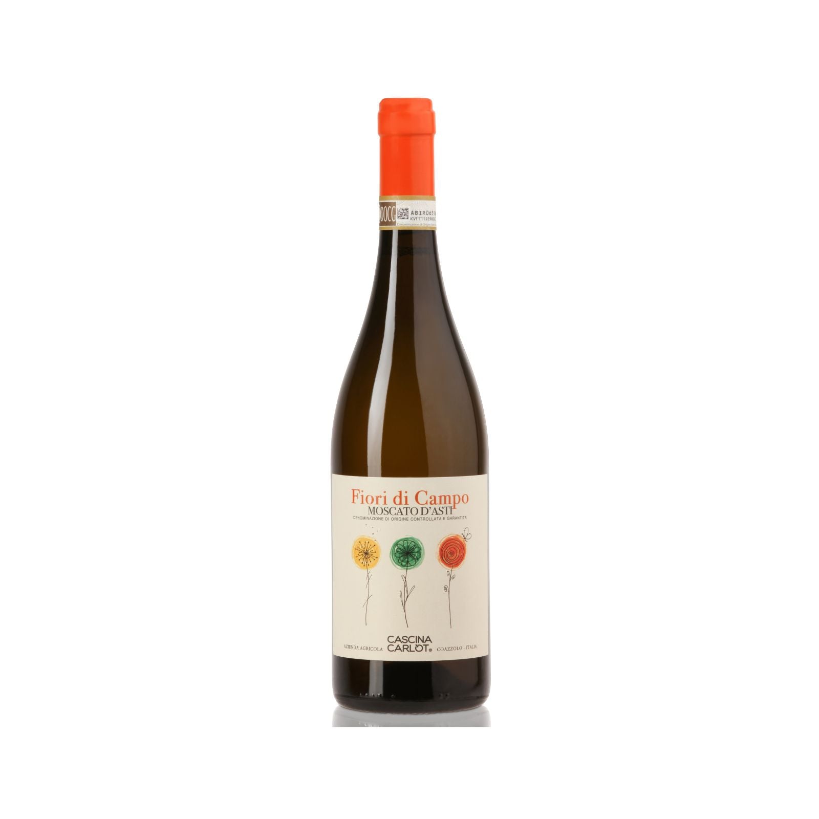 Bottiglia di Fiori di Campo Moscato d'Asti DOCG di Cascina Carlot.